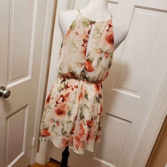 Windsor Floral Print fully lined Halter mini dress size Medium - Picture 4 of 10